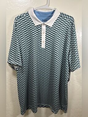 Men’s NWT Rhone Golf Sport Polo Shirt XL Tidal Green Geometric Print UPF 50+